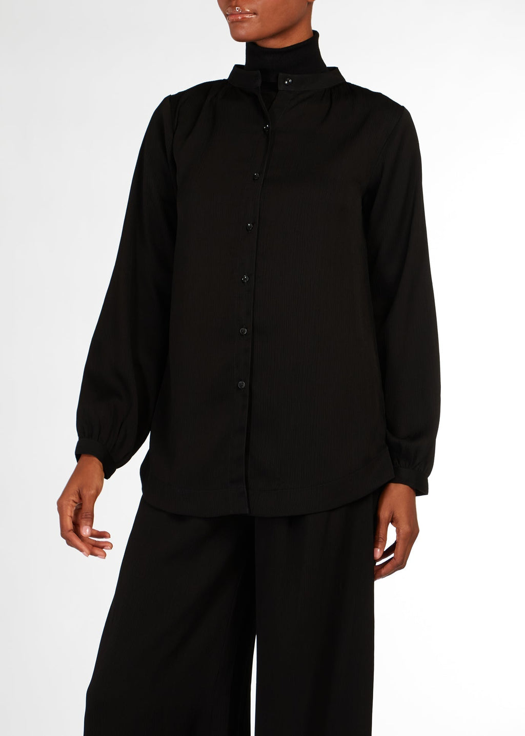 Cheesecloth Mandarin Midi Shirt Black