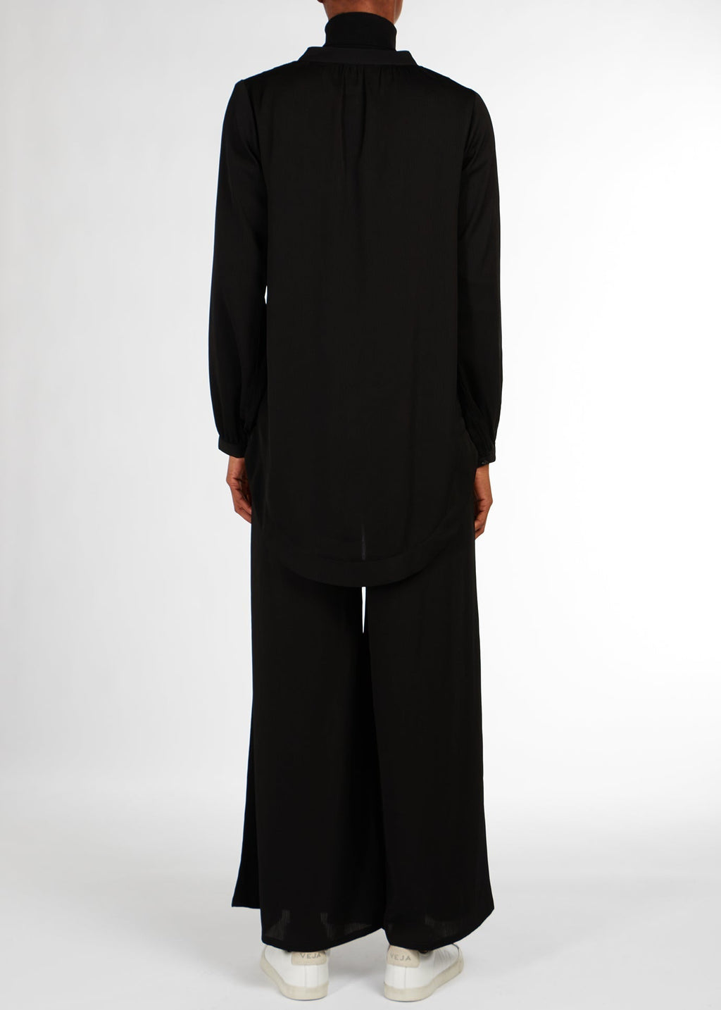 Cheesecloth Mandarin Midi Shirt Black