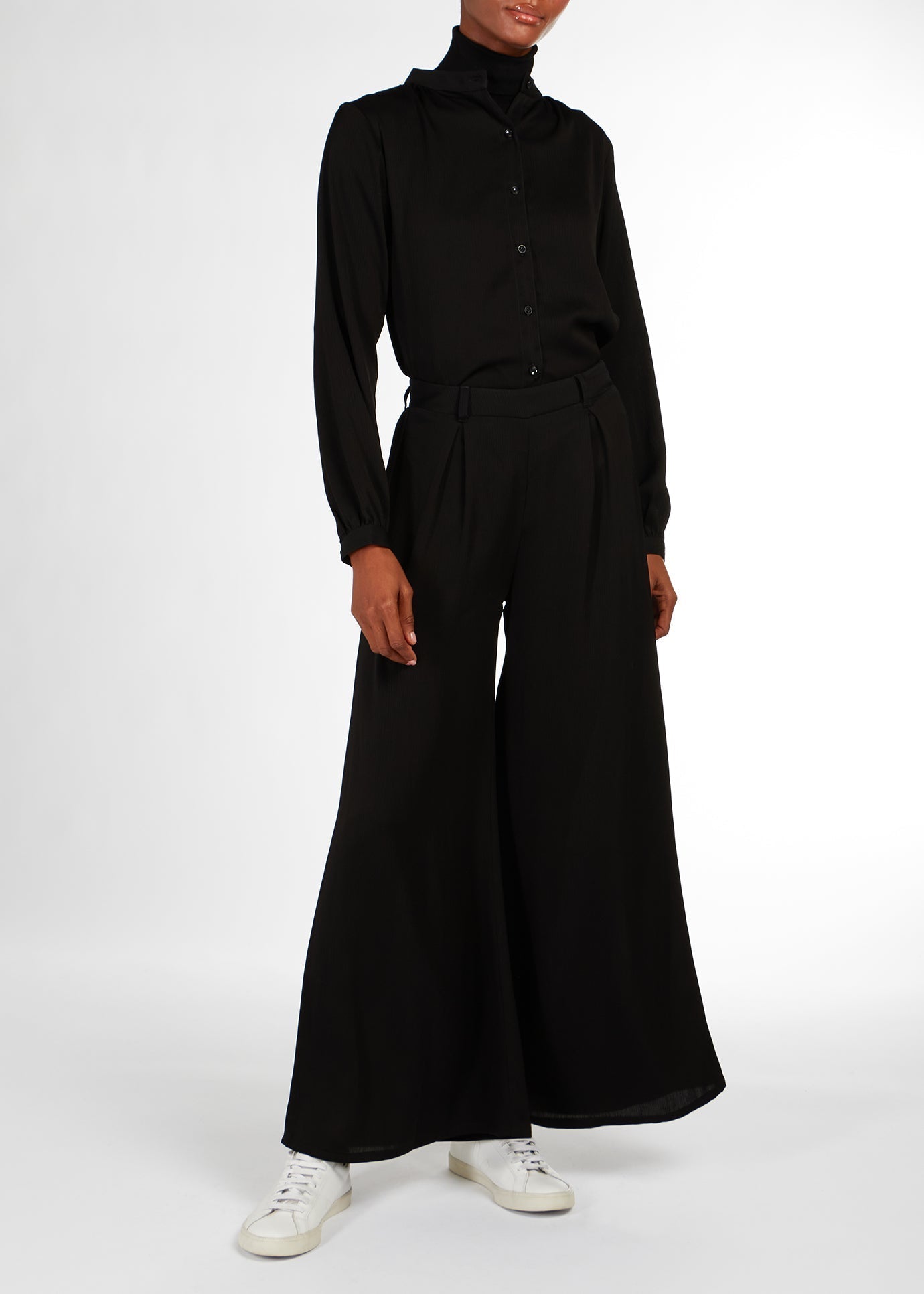 Cheesecloth Mandarin Midi Shirt Black