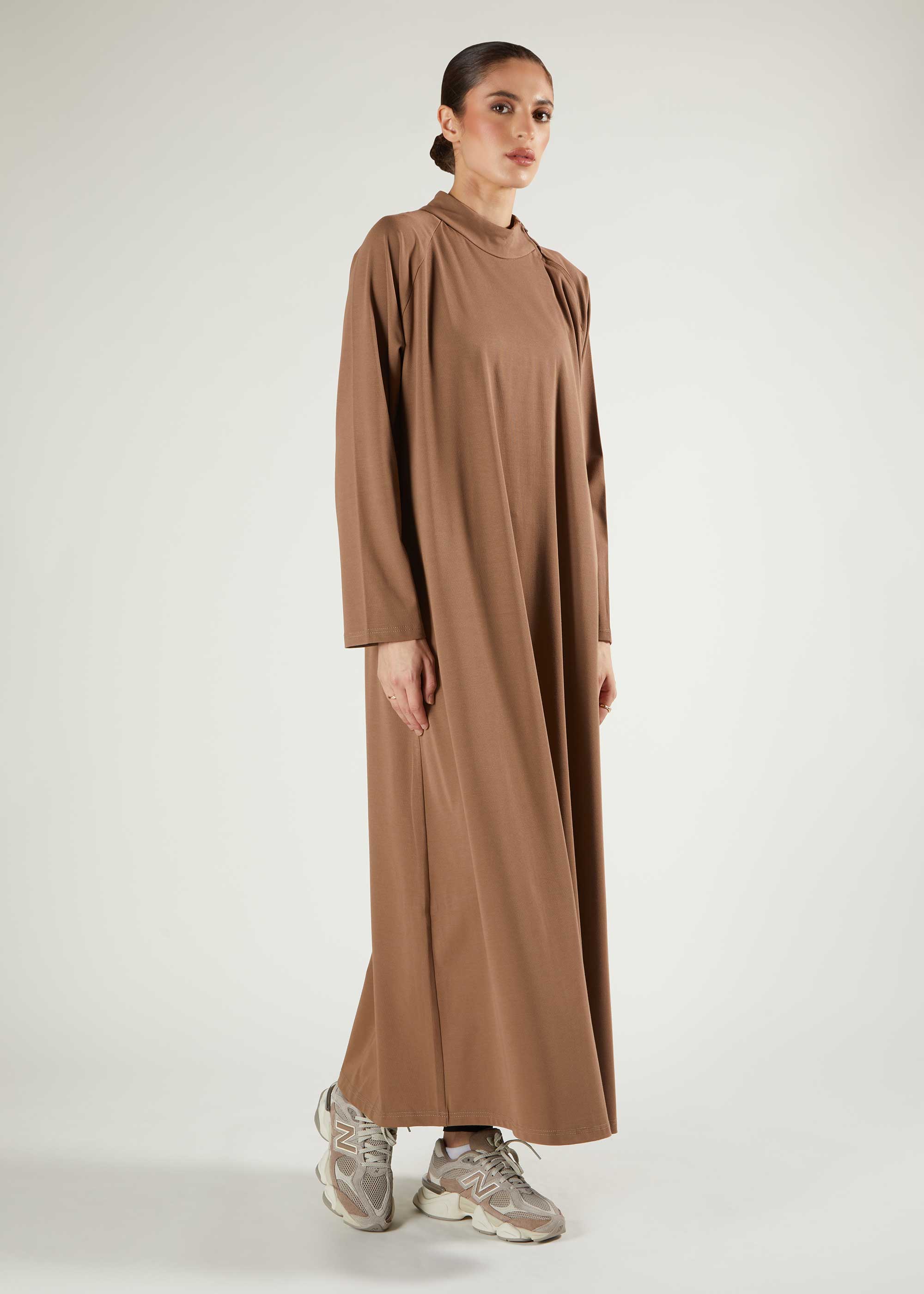 Ribbed Zip Abaya Coffee