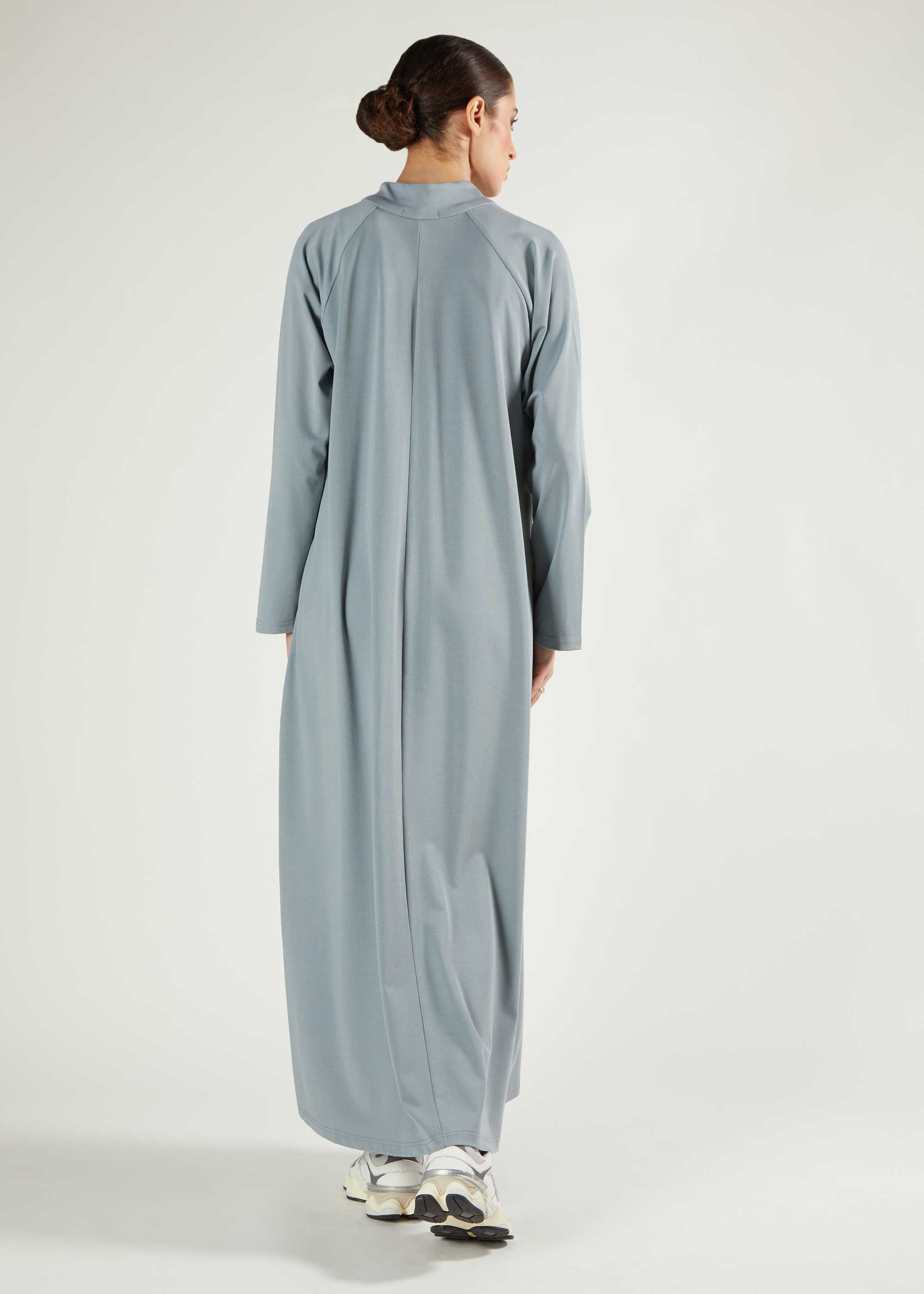 Ribbed Zip Abaya Dusty Blue
