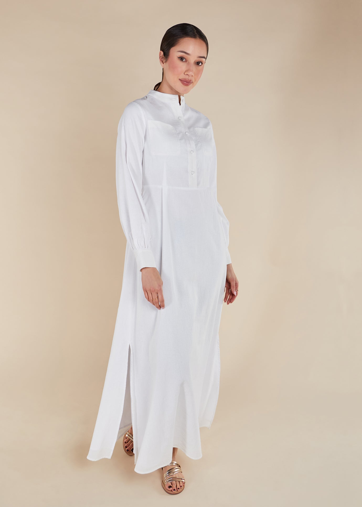 Linen Mandarin Neck Maxi