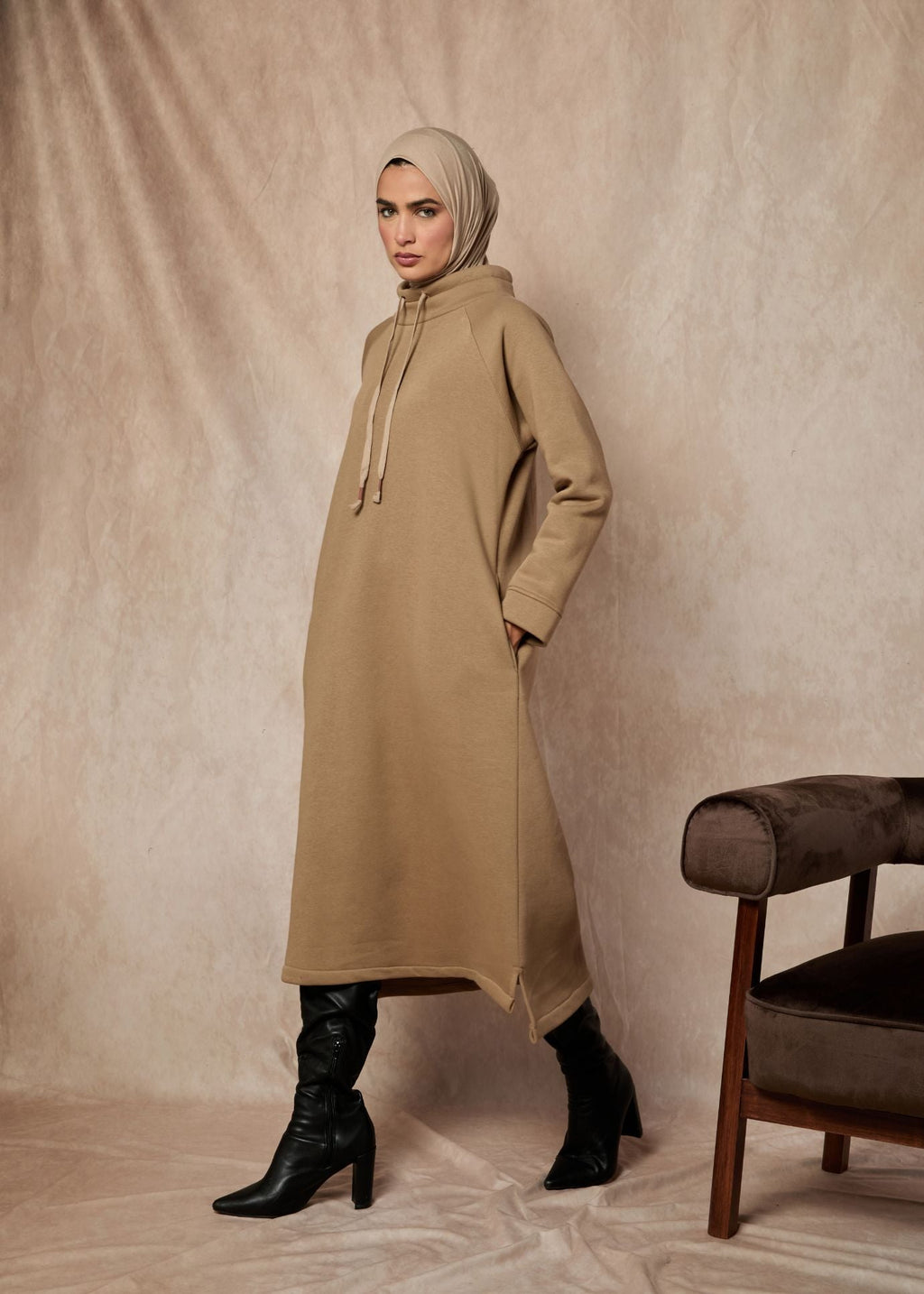 Funnel Neck Midi Nude