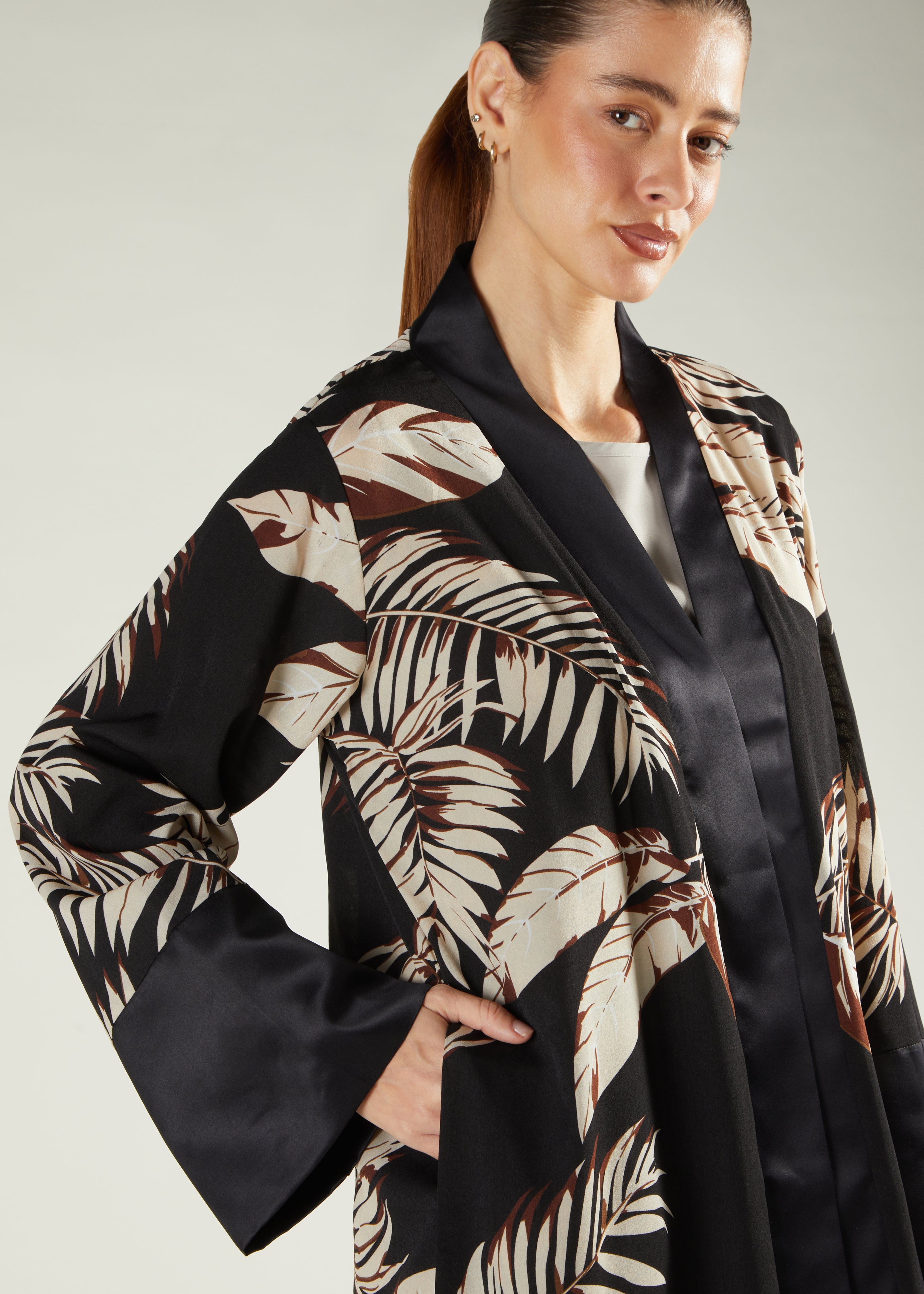 Leaf Print Open Abaya